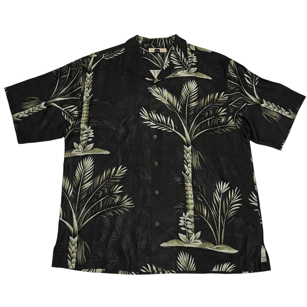 Tommy Bahama Men's Hawaiian Shirt Palm Trees 100% Silk Tropical Black Large